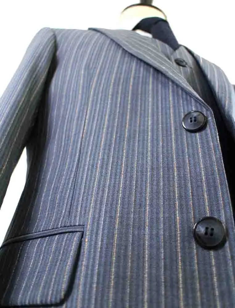 LIGHT BLUE PINSTRIPE WORSTED 3 PIECE SUIT