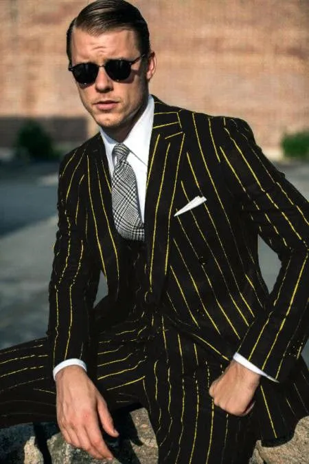 Mens 2 button Gangster Pinstripe Suit in Black & White