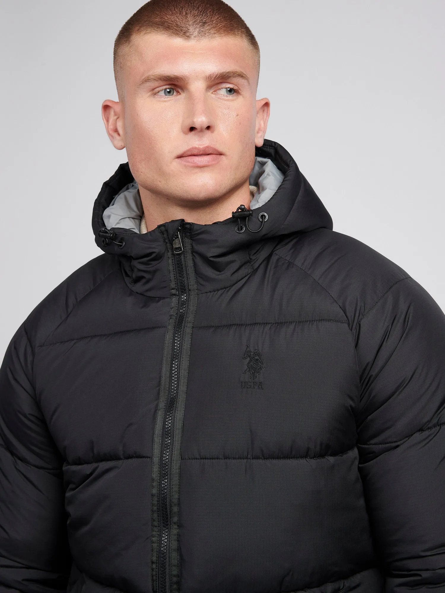 Mens Ripstop Hooded Puffer Jacket in Black