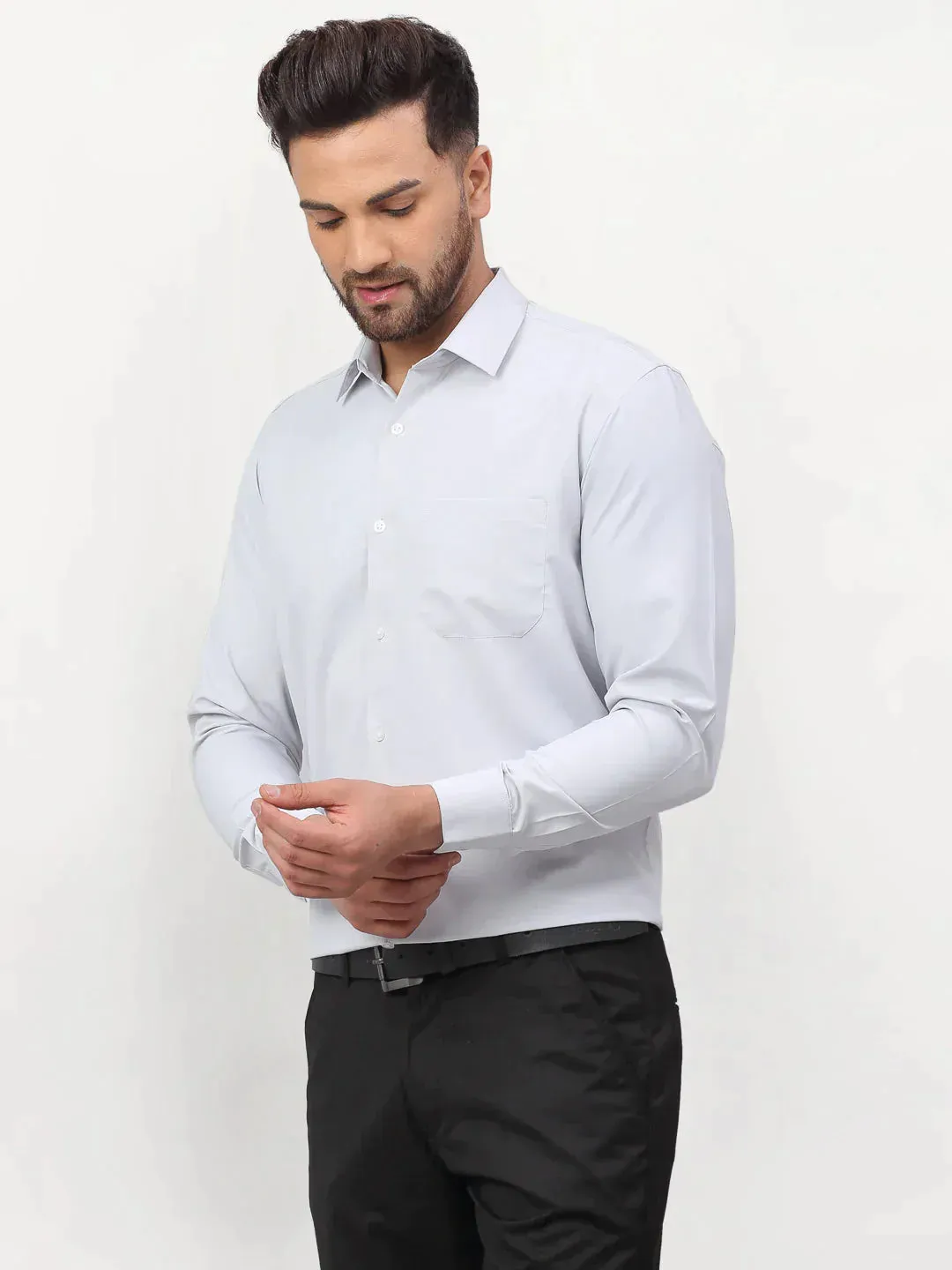 Men's Silver Solid Formal Shirts - Taantav