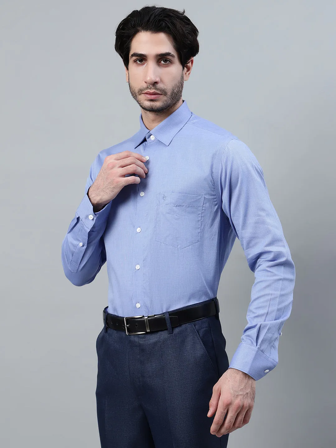 Men's Sky Blue Solid Full Sleeve Formal Shirt