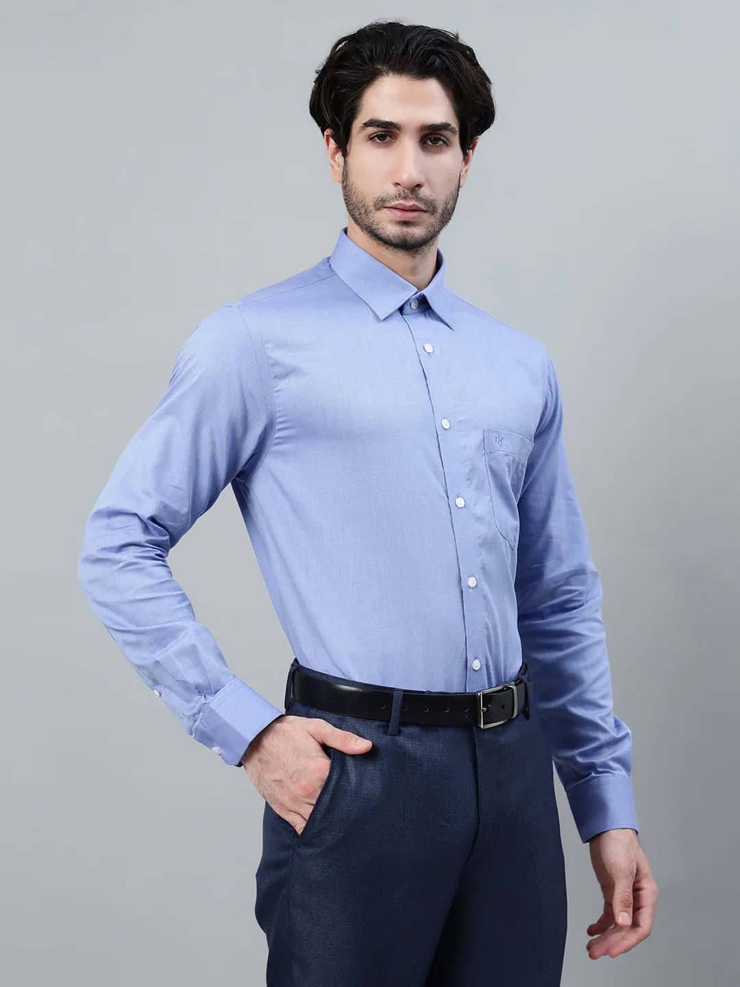 Men's Sky Blue Solid Full Sleeve Formal Shirt