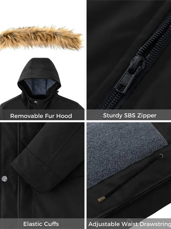 Men's Warm Winter Coat Insulated Parka Padded Puffer Jacket with Removable Faux Fur Hood