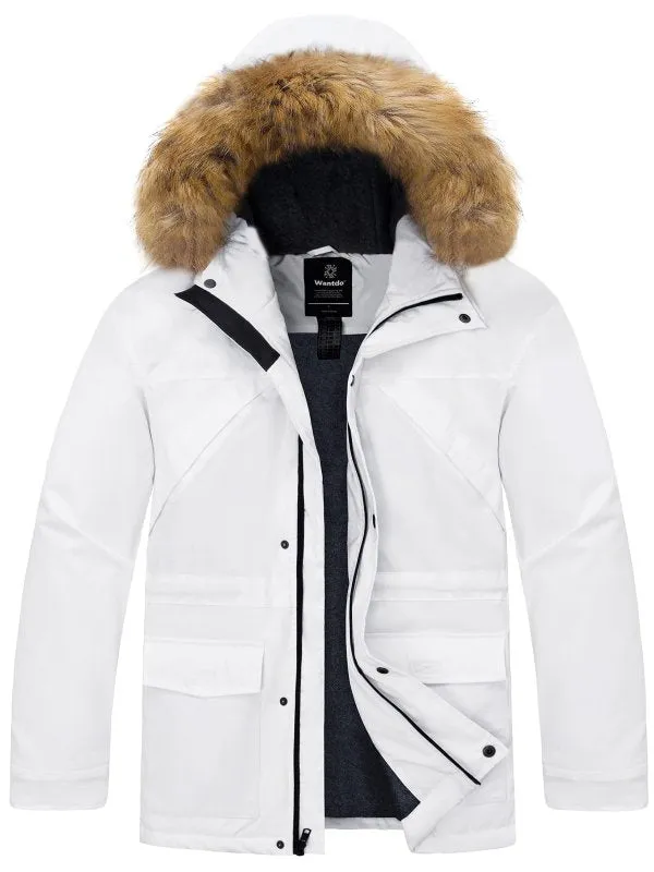 Men's Warm Winter Coat Insulated Parka Padded Puffer Jacket with Removable Faux Fur Hood