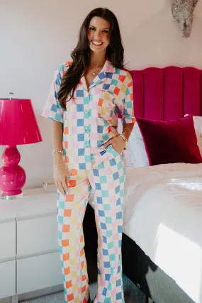 Multicolor Checkered Wholesale Loungewear Pants Set for Women