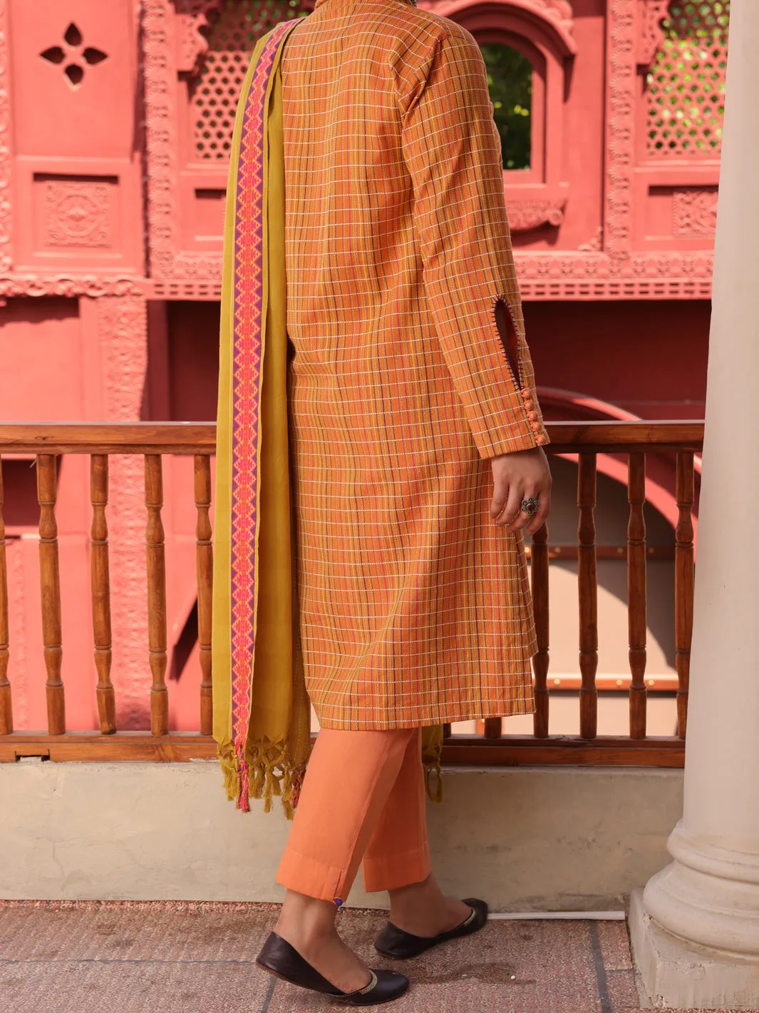 Mustard Yarn Dyed Jacquard 3 Piece Stitched - ALP-3PS-1652