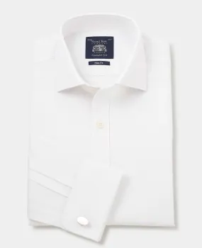 Natural White Cotton Herringbone Slim Fit Formal Shirt - Double Cuff