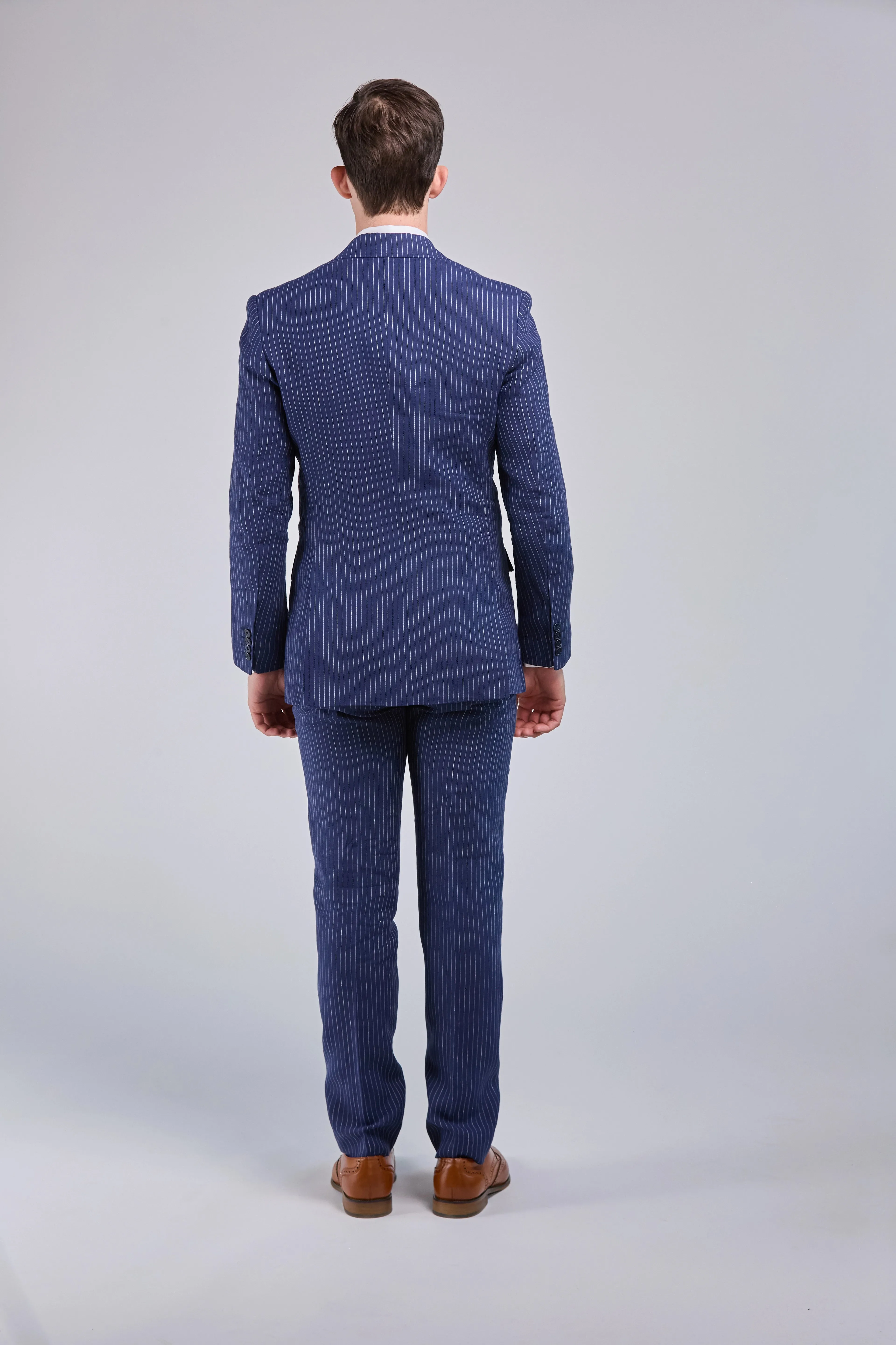 Navy Pinstripe Linen 3 Piece Suit