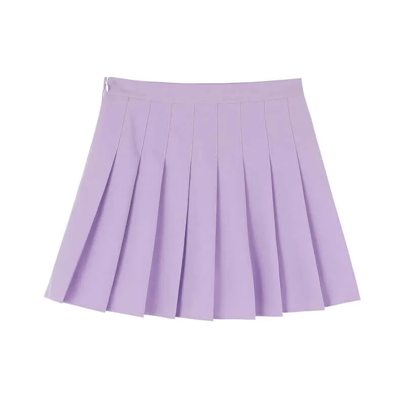 [Plus size] Pastel purple A-line pleated skirt