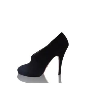 PRADA SUEDE ROUNDED POINTED-TOE BOOT PUMPS