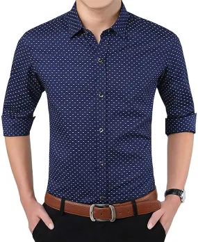 Print Dotted Cotton Shirts for Men Formal Wear