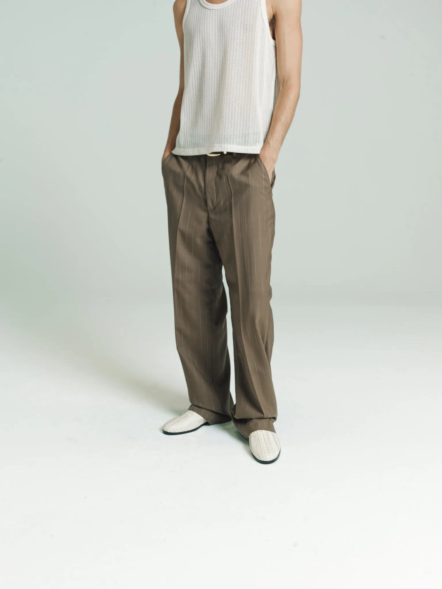 Relaxed Primo Trouser | Brown Pinstripe