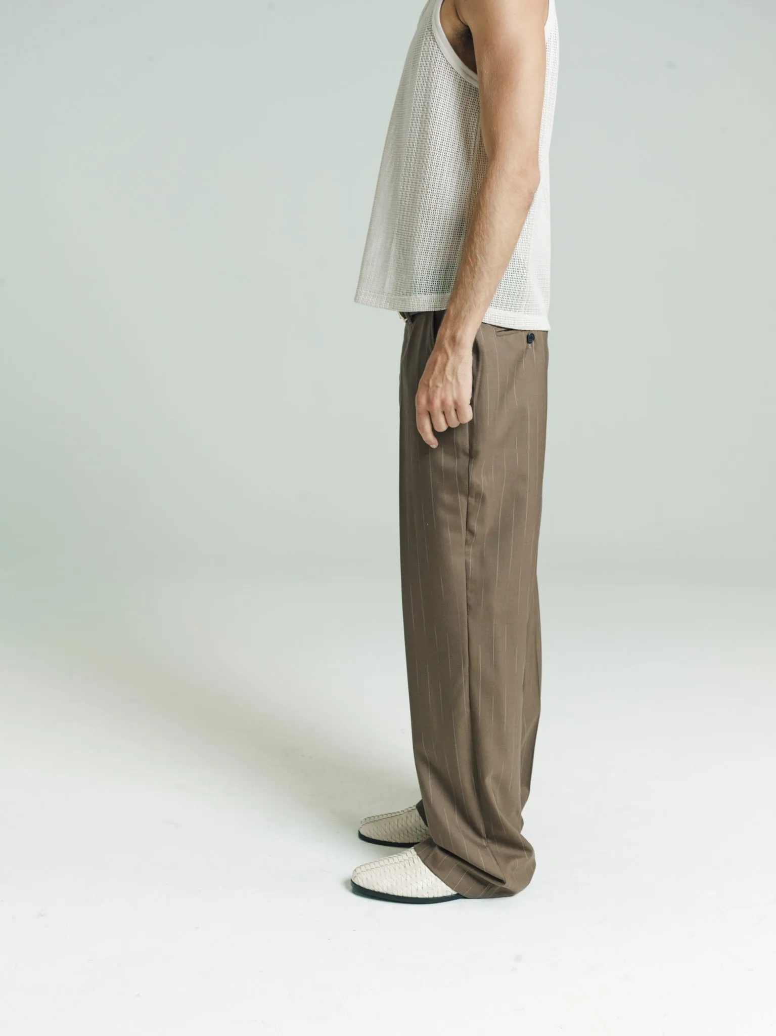 Relaxed Primo Trouser | Brown Pinstripe