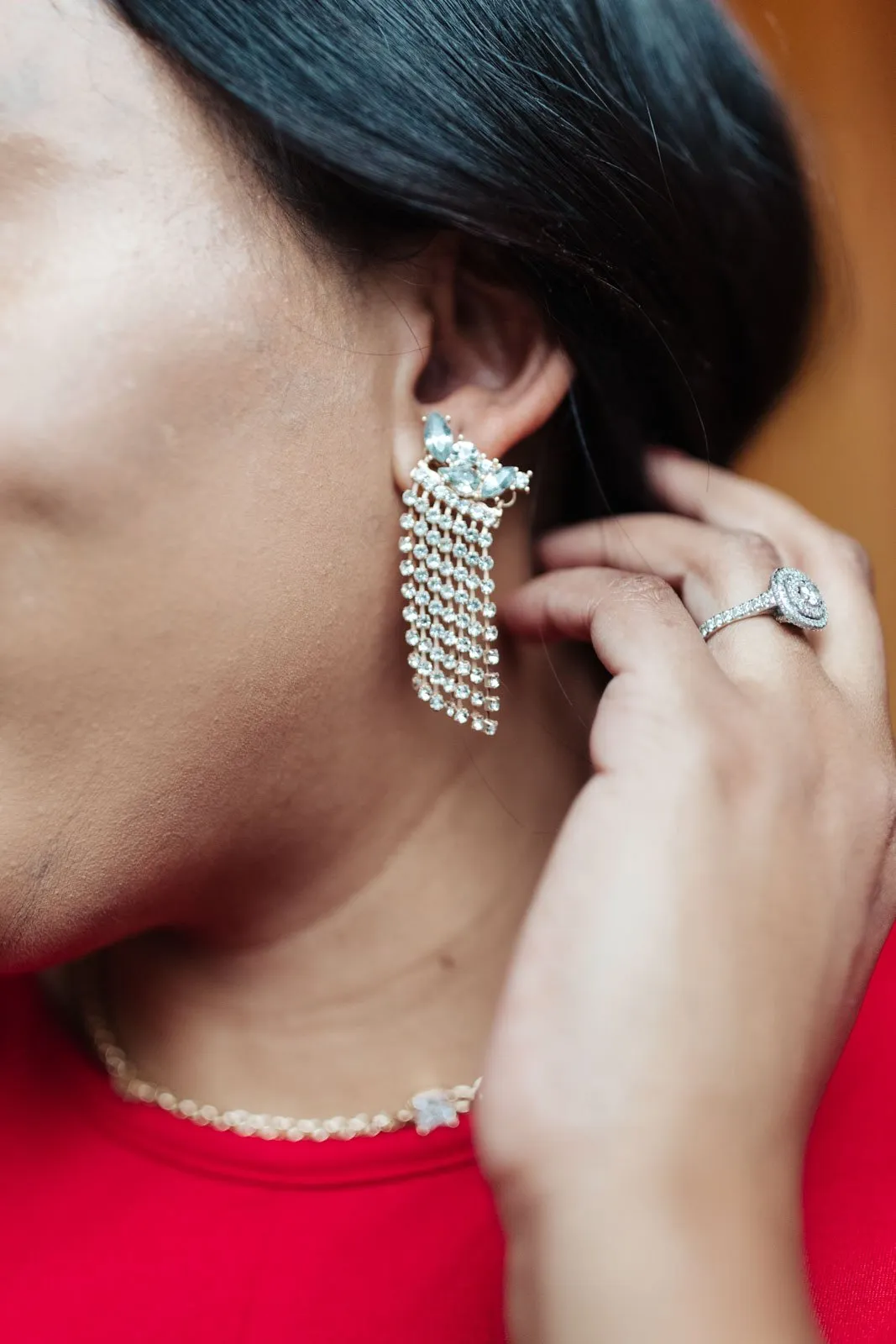 Rhinestone Fringe Earrings (Ships in 1-2 weeks)