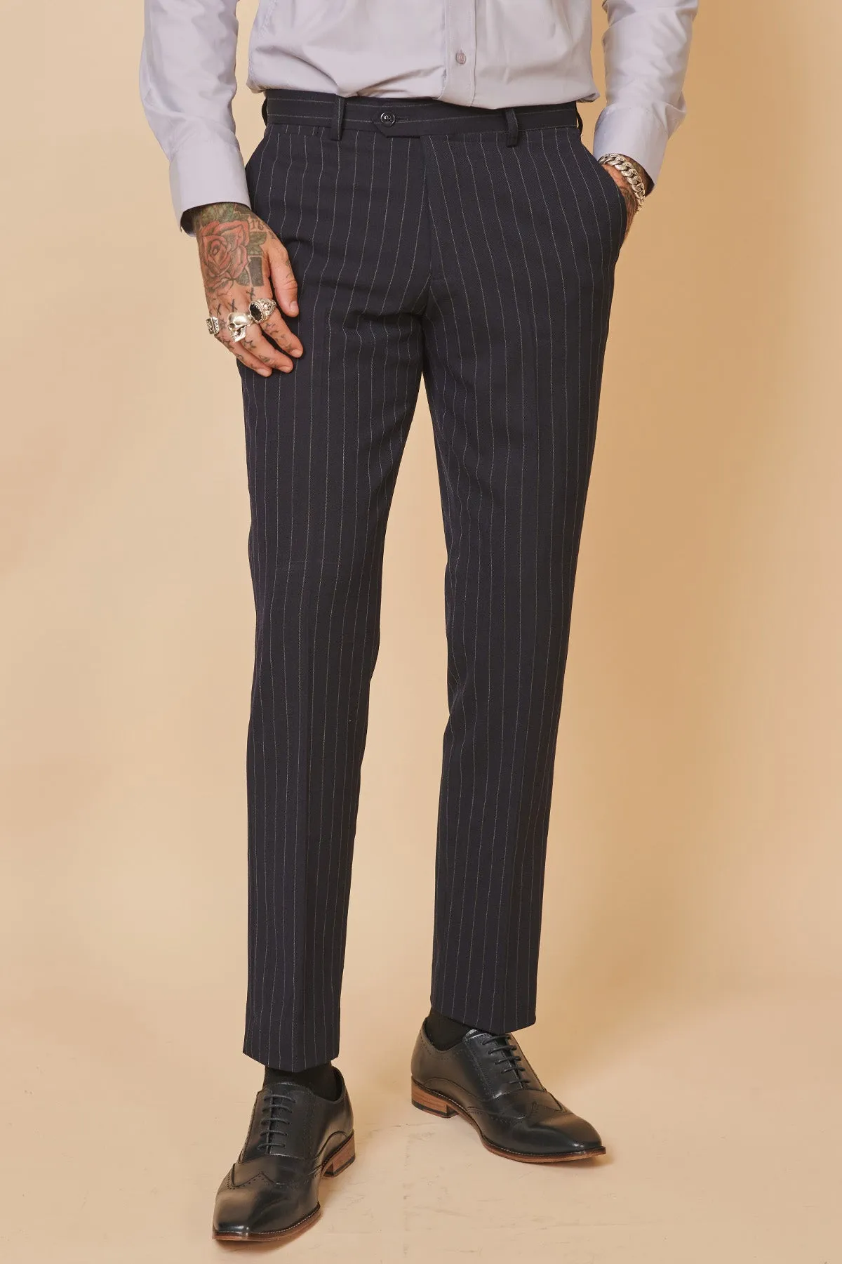 ROCCO - Navy Pinstripe Double Breasted Two Piece Suit