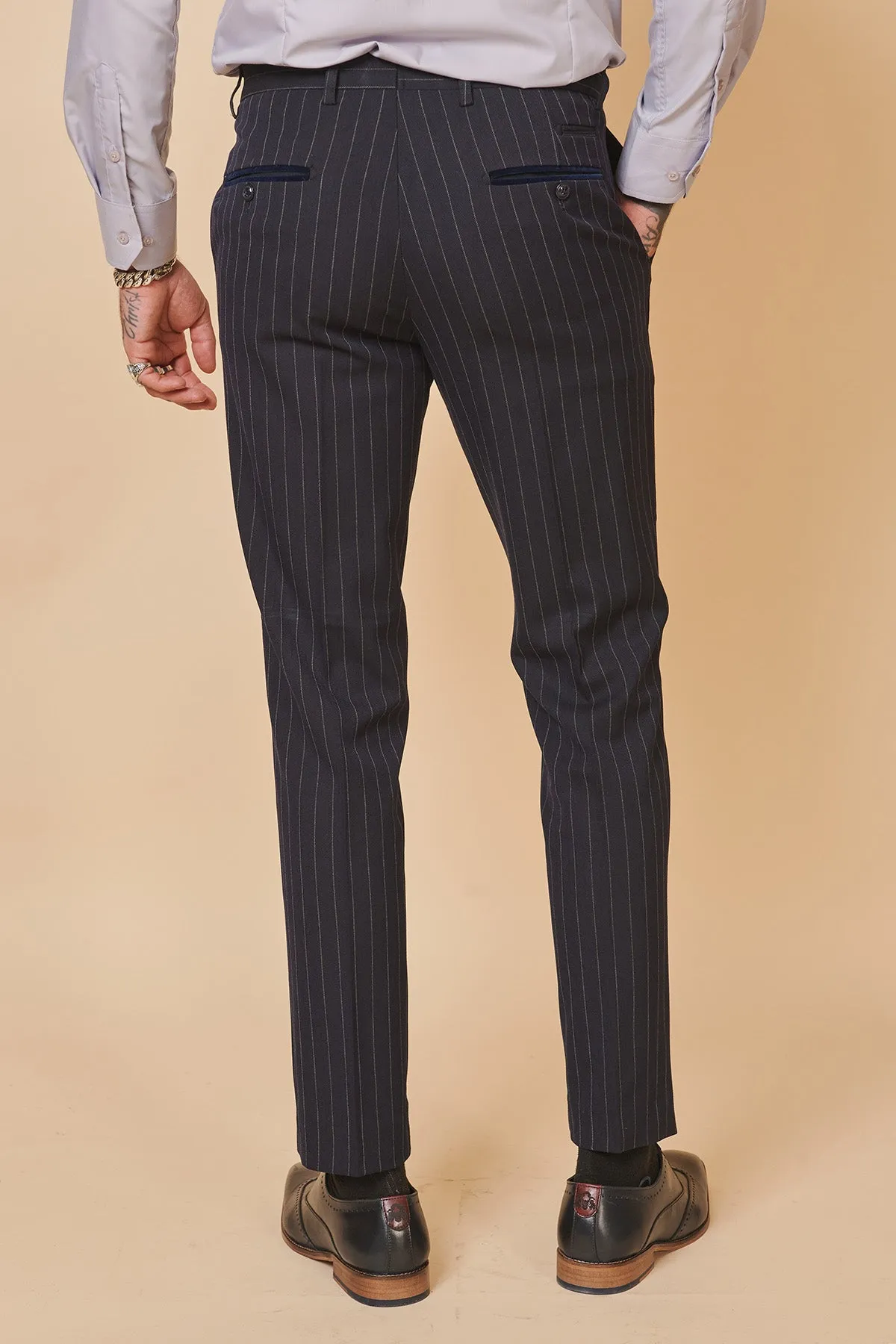 ROCCO - Navy Pinstripe Double Breasted Two Piece Suit