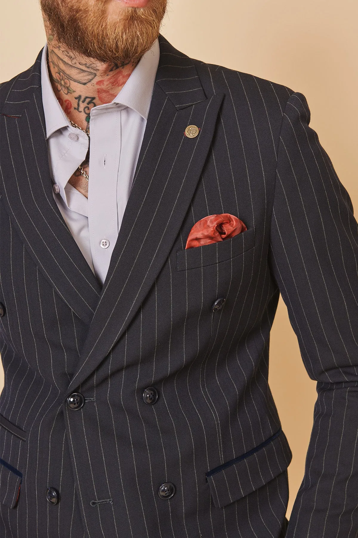 ROCCO - Navy Pinstripe Double Breasted Two Piece Suit