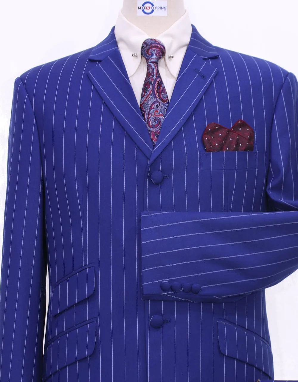 Royal Blue and White Pinstripe Suit