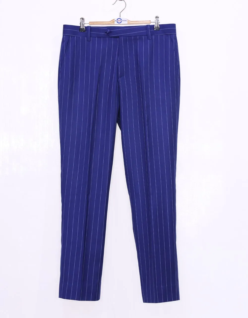 Royal Blue and White Pinstripe Suit