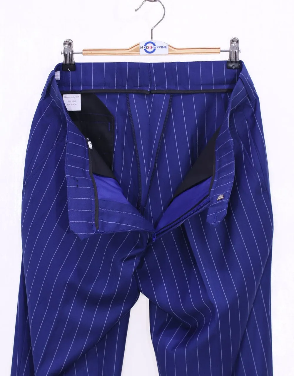 Royal Blue and White Pinstripe Suit