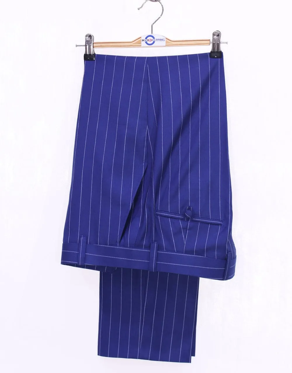 Royal Blue and White Pinstripe Suit