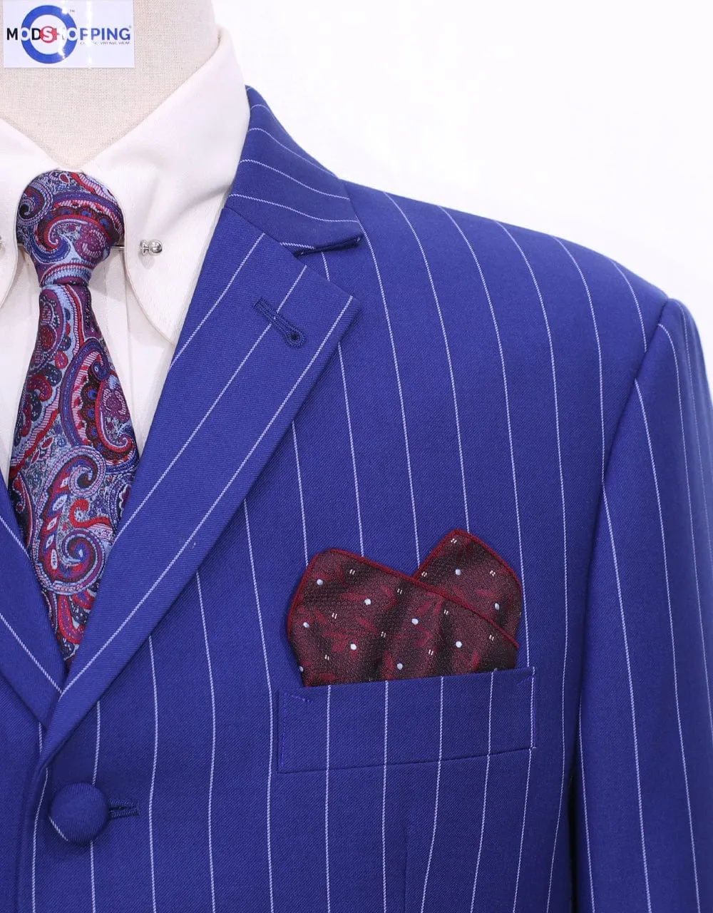 Royal Blue and White Pinstripe Suit