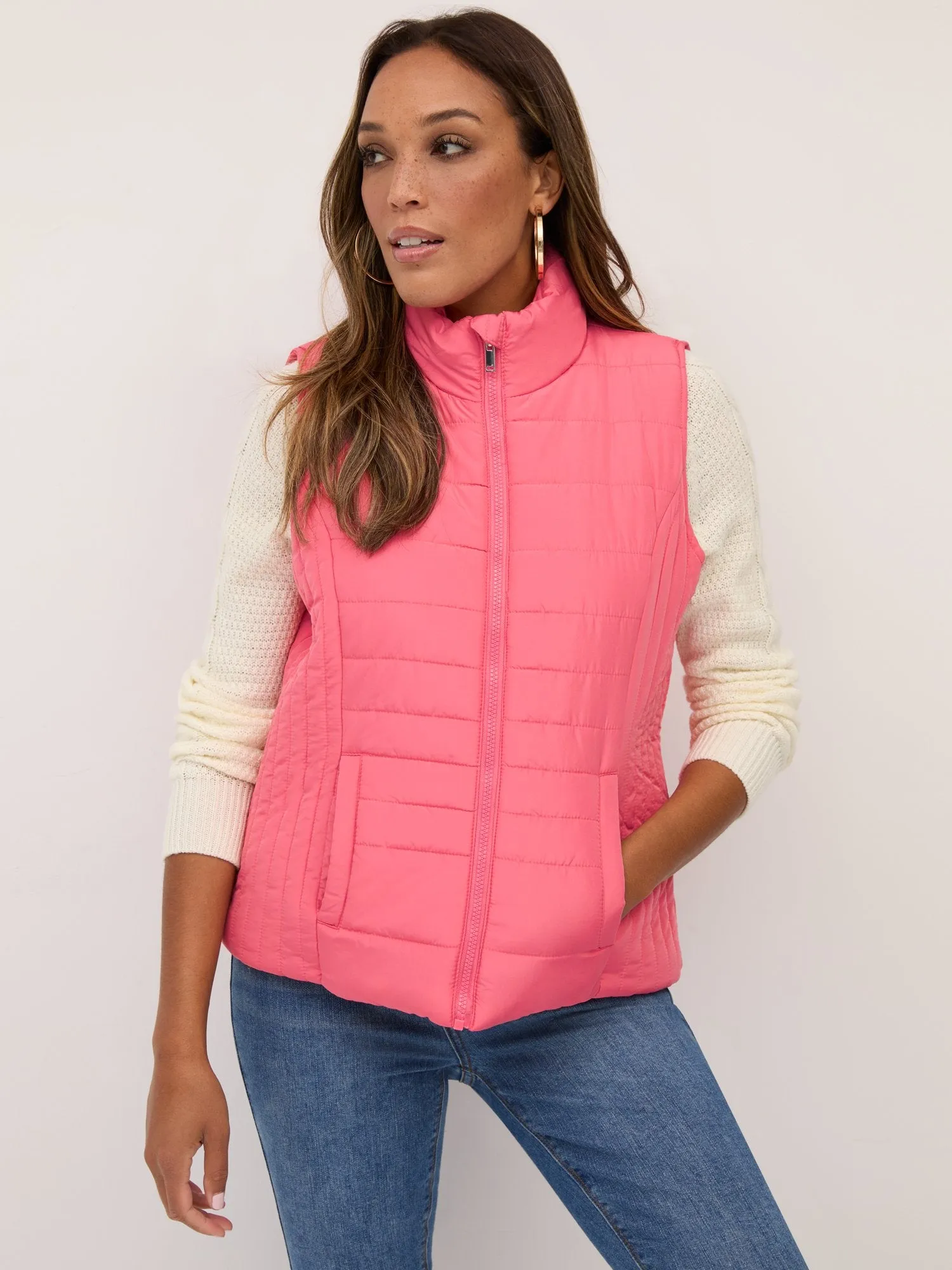 Seamed Zip-Up Puffer Vest