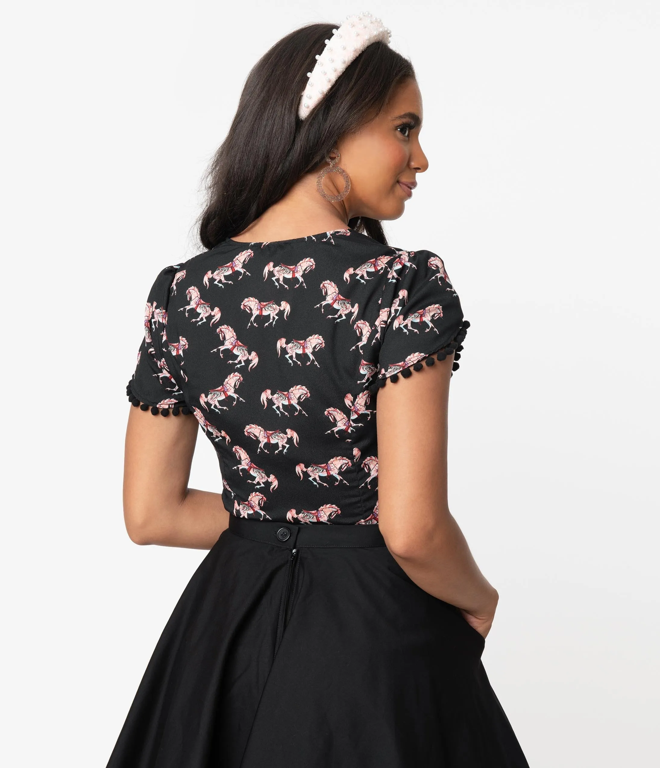 Smak Parlour Black Carousel Pony Print Downtown Darling Blouse