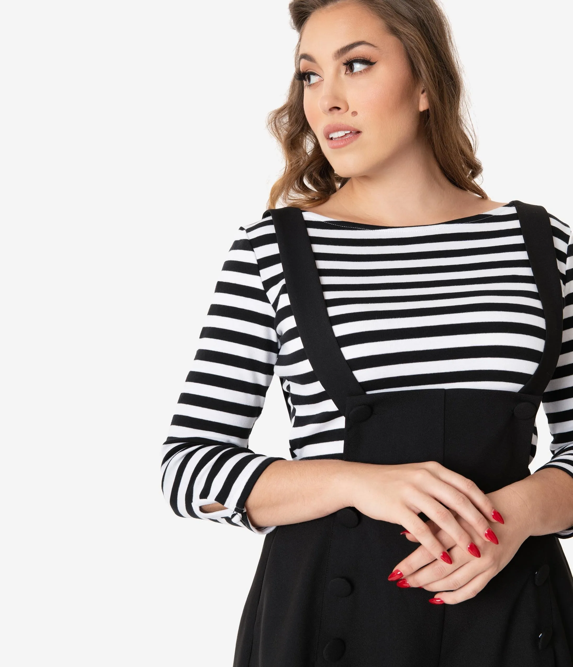 Unique Vintage Black & White Stripe Three-Quarter Sleeve Gracie Top