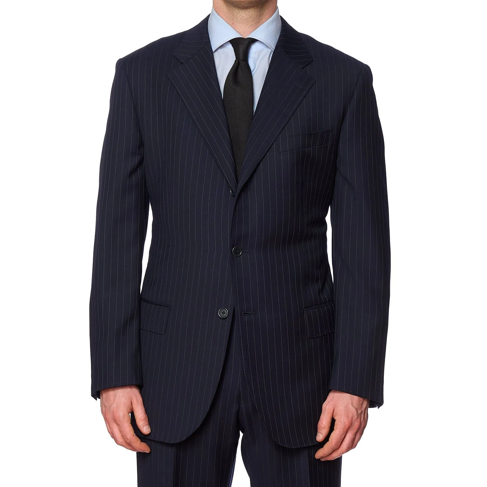 VANNUCCI Milano Navy Blue Pinstripe Super 120's Wool Suit EU 54 NEW US 44