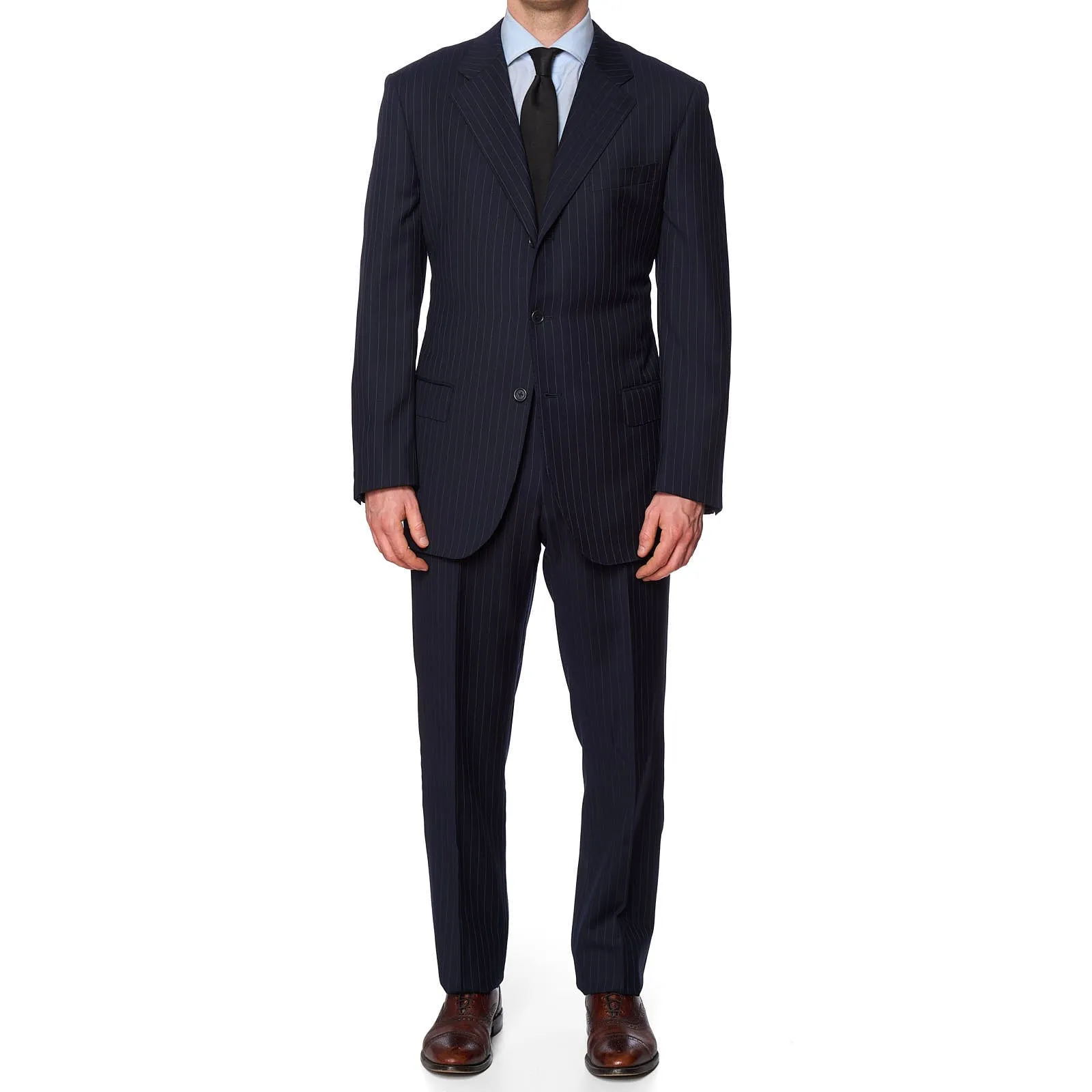 VANNUCCI Milano Navy Blue Pinstripe Super 120's Wool Suit EU 54 NEW US 44