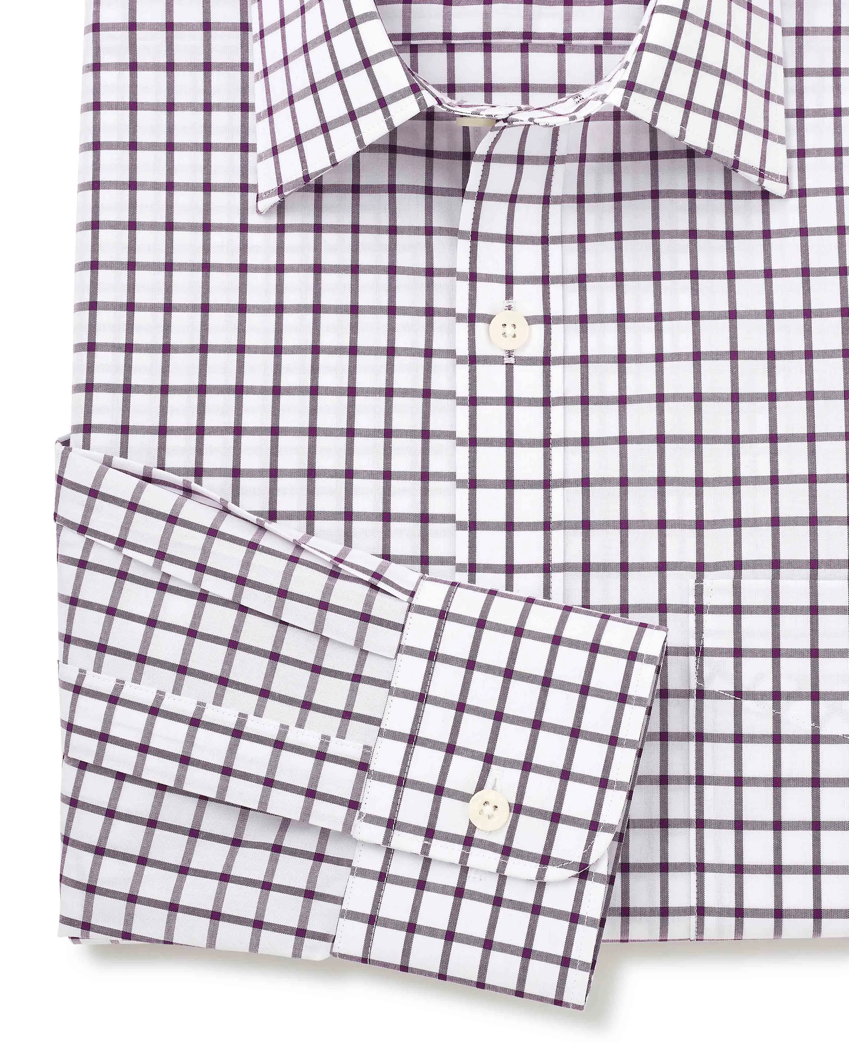 White Purple Cotton Grid Check Classic Fit Formal Shirt - Single Cuff