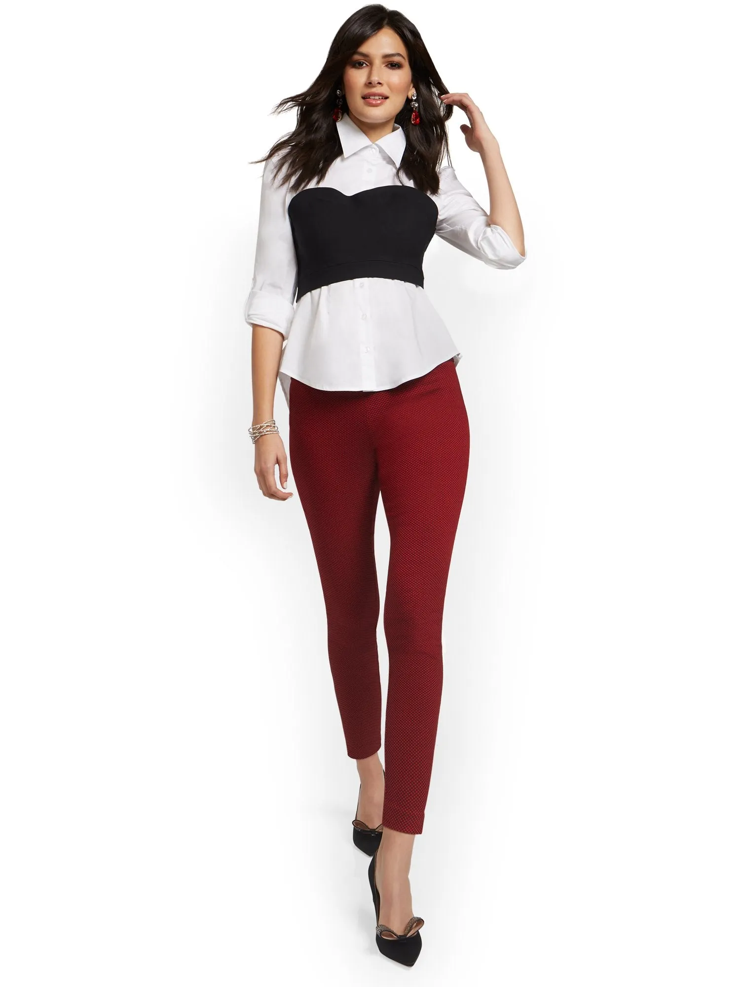 Whitney High-Waisted Pull-On Slim-Leg Pant - Checkered