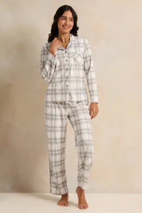 Women White Checkered Pajama Set (2 Piece)