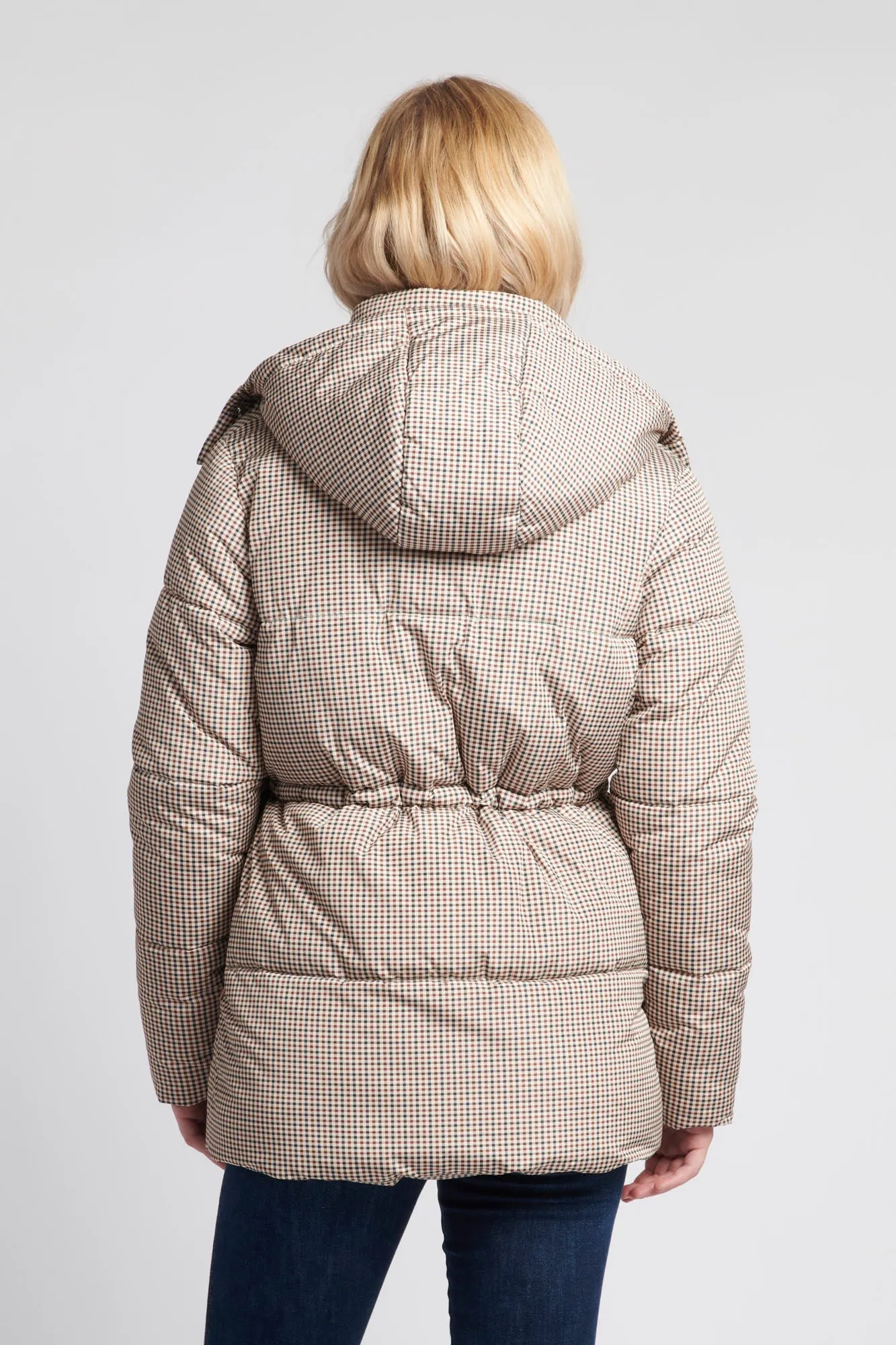 Womens Drawcord Waist Puffer Coat in Sesame