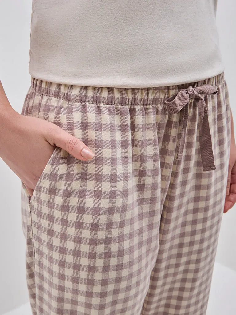 Wunderlove Beige Checkered High-Rise Lounge Pants